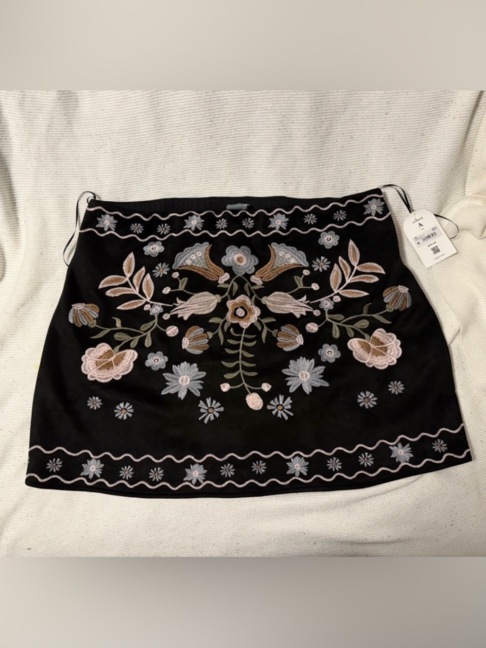 Embroidered Black Floral Mini Skirt
